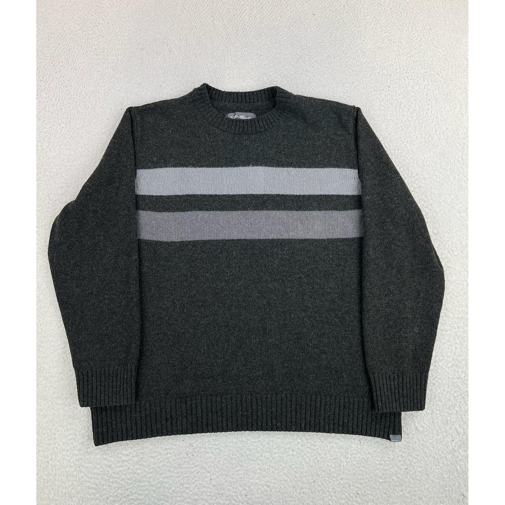 Eddie Bauer Sweater Mens XL Gray Cotton Wool Crewneck Striped Knit Pullover